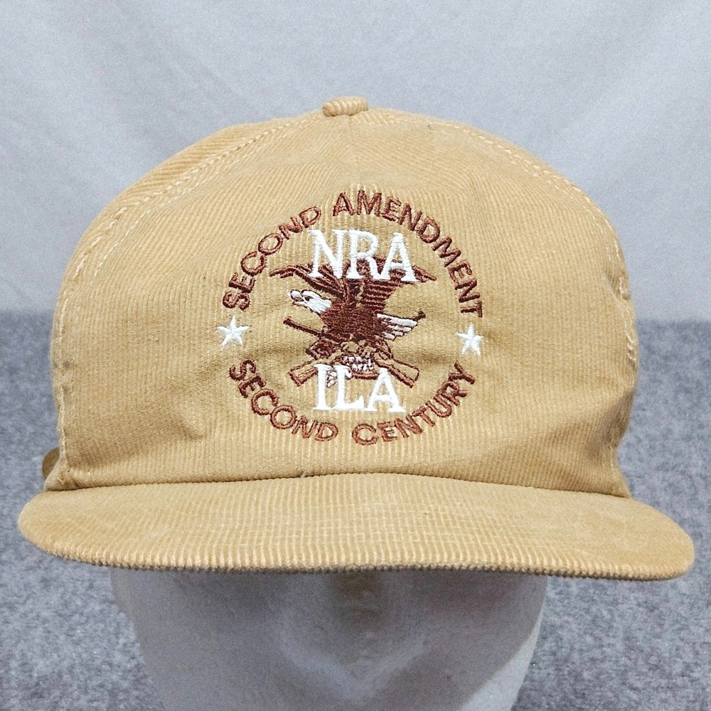 Vintage NRA ILA Second Amendment Hat Tan Corduroy Cap 80s 90s Heritage Made USA